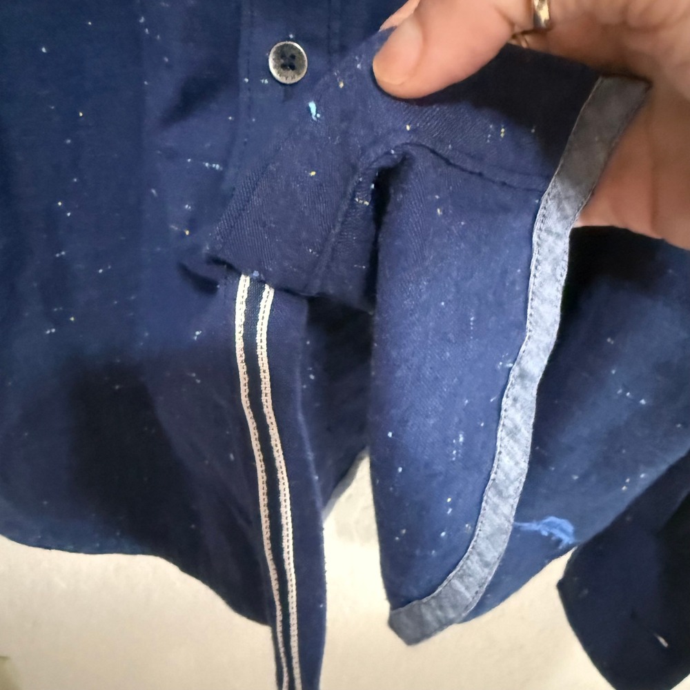 Tommy Bahama Men XL Blue Speckled Neps Long Sleeve Button Down Shirt Marlin Logo - Picture 5 of 14
